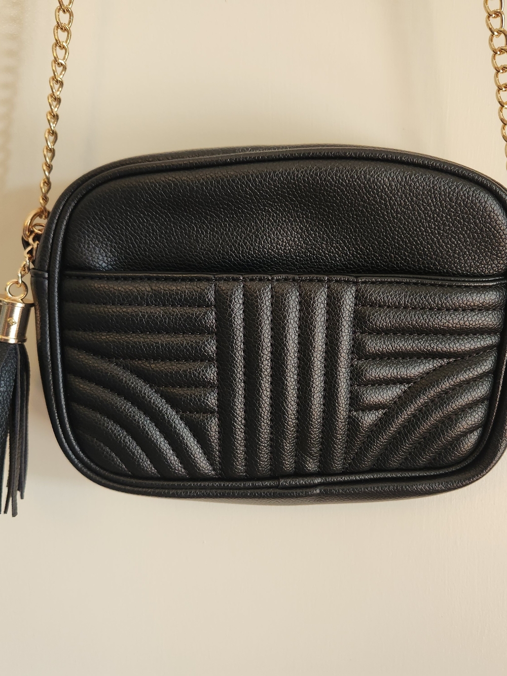 Black Quilted Crossbody Bag with Gold Chain